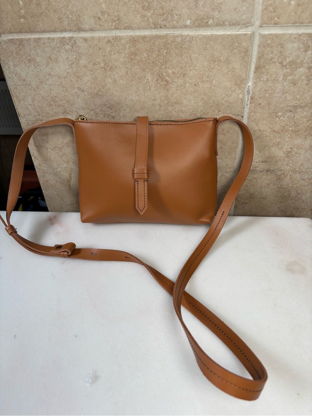 J. Crew Tan Leather Crossbody with Strap Detail
